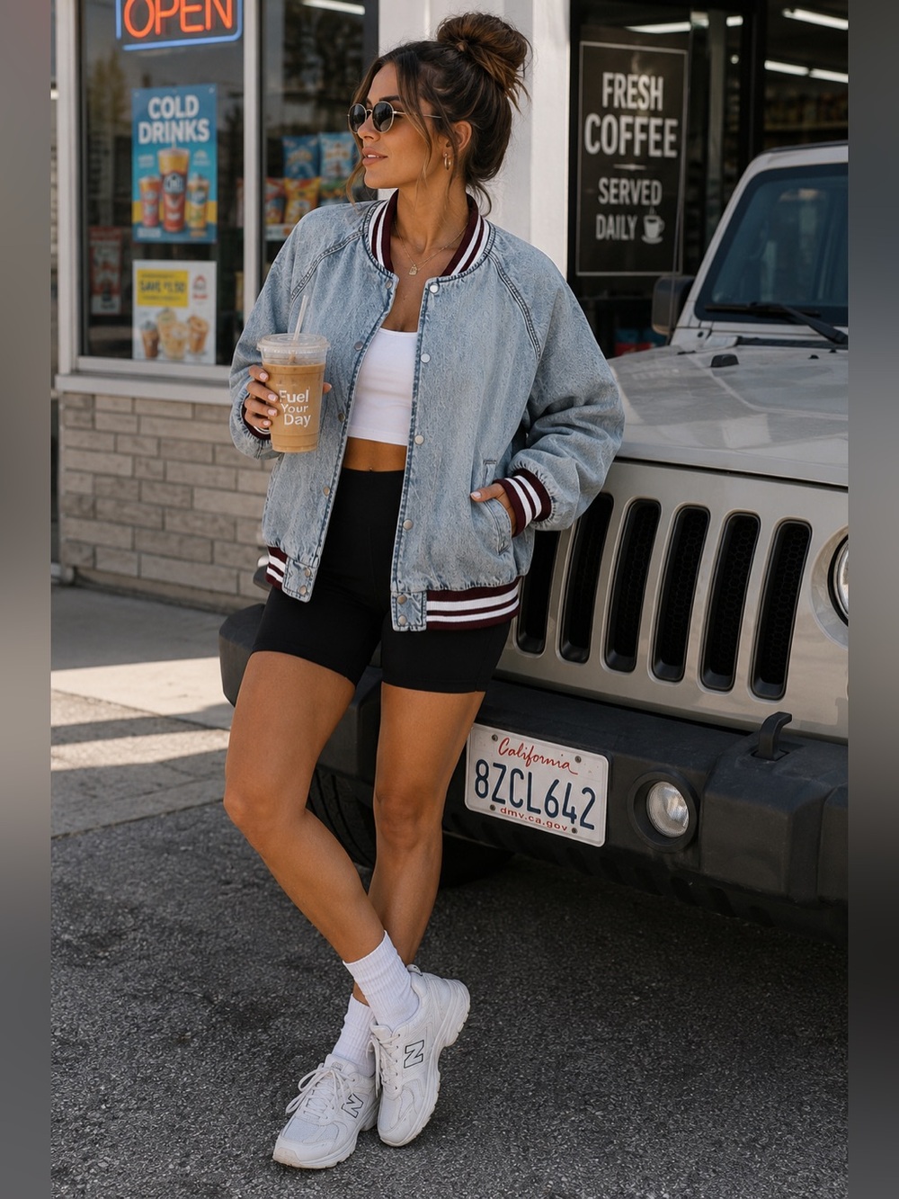 Denim Bomber Jacket Size Large Acid Wash Varsity Style Snap Front Wild Fable
